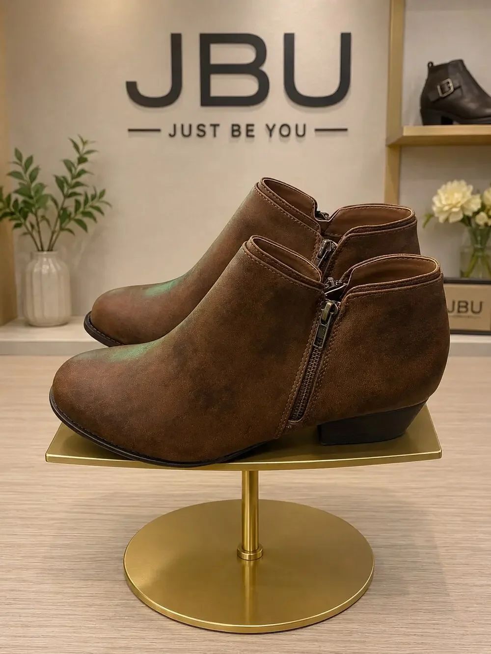NIB JBU Triumph Brown Ankle Booties Women’s Size 11 Side Zip Comfort